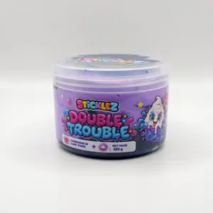Sticklez Double Trouble slime jar in purple and dark blue